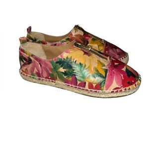 Patricia Nash 7.5 Floral Leather Espadrilles Eva Flats Zip Shoes